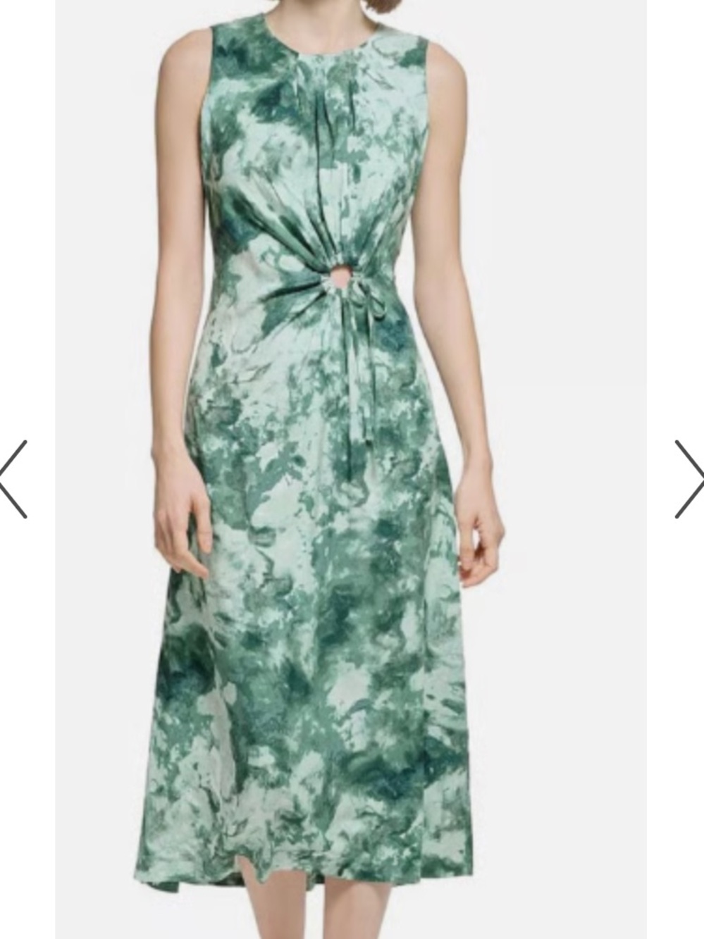 Calvin Klein Green Marble-Print Midi Dress with Ring Twist size 4